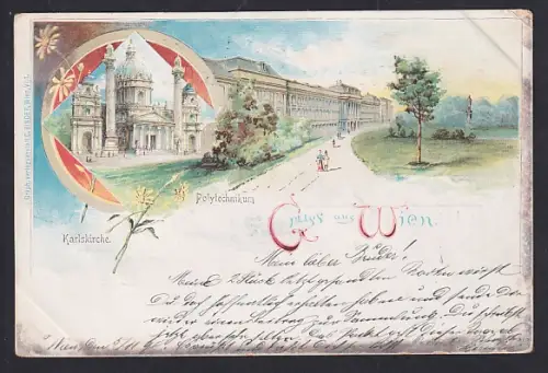 Lithographie Wien, Polytechnikum, Karlskirche