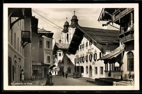 AK St. Johann, Strassenpartie mit Hasthof zum Bären