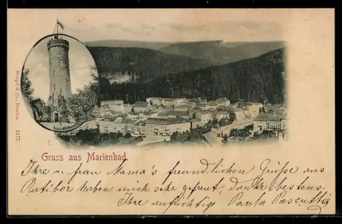 AK Marienbad, Gesamtansicht, Aussichtsturm