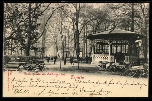 AK Teplitz Schönau-Teplice, Konzertplatz im Schlossgarten mit Pavillon