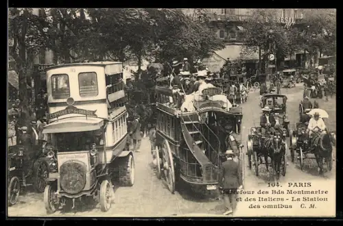 AK Paris, Carrefour des Bds Montmartre et des Italiens, La Station des omnibus