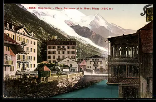 AK Chamonix, place Saussure et le Mont-Blanc