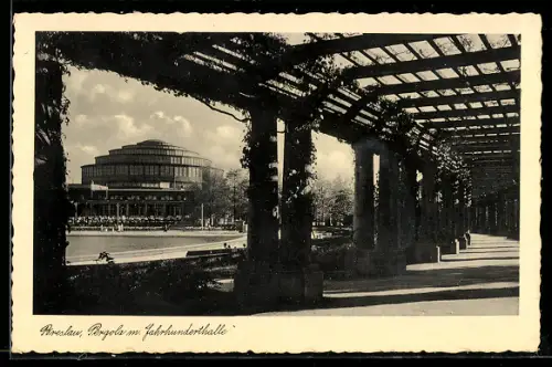 AK Breslau, Pergola mit Jahrhunderthalle