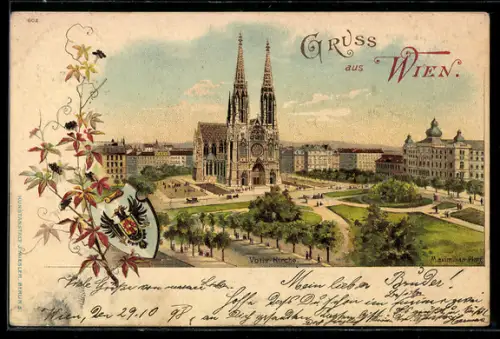Lithographie Wien, Votivkirche und Anlagen