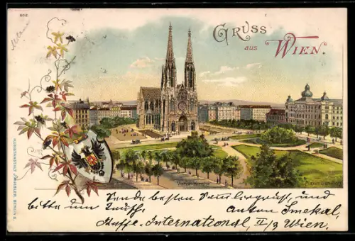 Lithographie Wien, Votivkirche und Anlagen