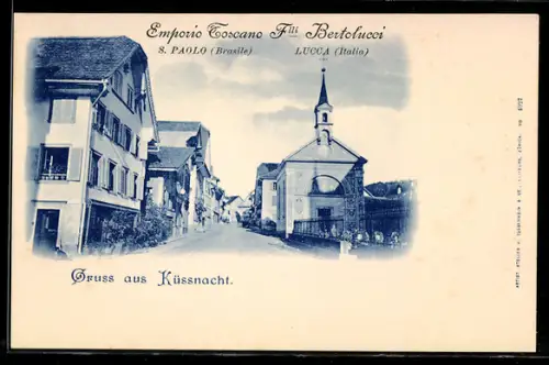 AK Küssnacht, Strassenpartie mit Kirche