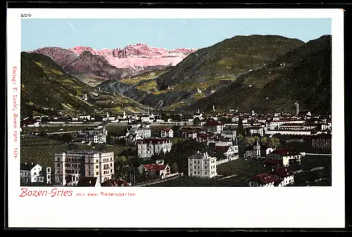 AK Bozen-Gries, Ortspanorama mit Rosengarten