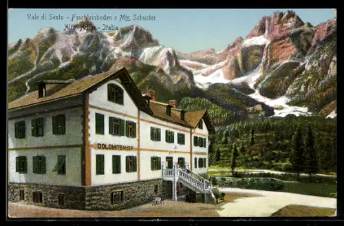 AK Sextental, Hotel Dolomitenhof, Fischleinboden und Schusterspitze