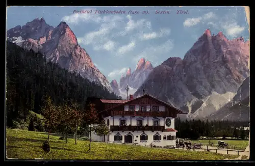 AK Sexten, Posthotel Fischleinboden gegen die Berge