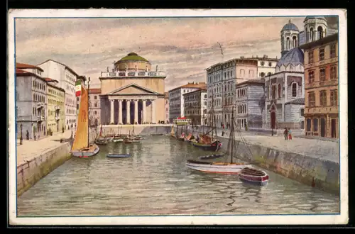 Künstler-AK Trieste, Canale e Chiesa S. Antonio