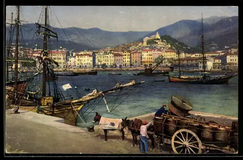 Künstler-AK Photochromie Nr. 2645: San Remo, Ortsansicht mit Fischerboot