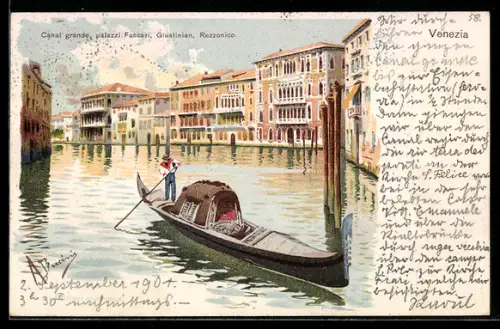 Künstler-AK Venezia, Canal grande, palazzi Foscari