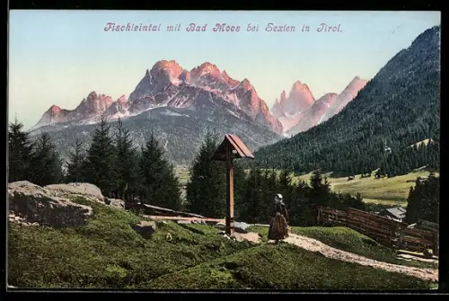 AK Bad Moos, Flurkreuz im Fischleintal mit Alpenblick