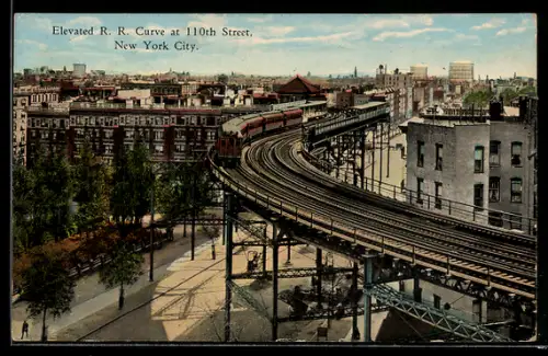 AK New York, NY, Elevated R. R. Curve at 110th Street