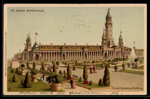 Künstler-AK St. Louis, Exposition, Varied Industries Building