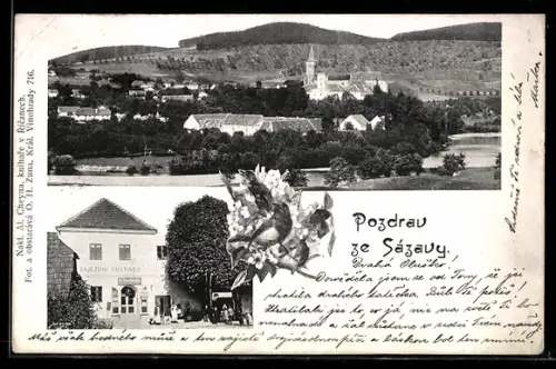 AK Sazava, Totalansicht der Ortschaft