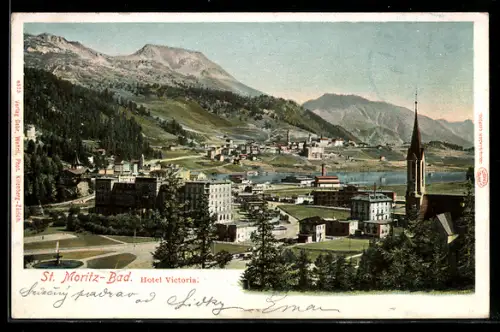 AK St. Moritz-Bad, Hotel Victoria, Blick über den Ort