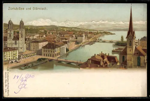 Lithographie Zürich, Zürichsee & Glärnisch