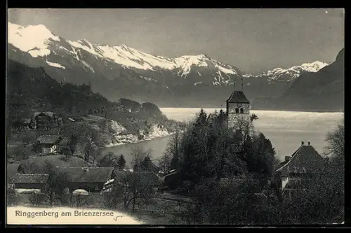 AK Ringgenberg am Brienzersee, Teilansicht mit Stadtturm und Blick zum Gebirge