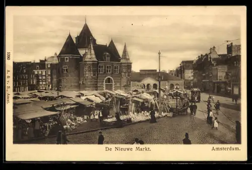 AK Amsterdam, De Nieuwe Markt, Händler, Strassenbahn