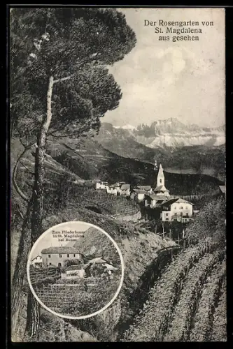 AK St. Magdalena, Blick vom Ort auf den Rosengarten, Zum Fliederbauer