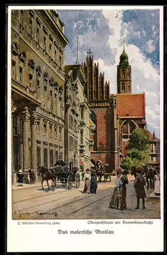 Künstler-AK Breslau, Das malerische Breslau, Oberpräsidium mit Dominikanerkirche