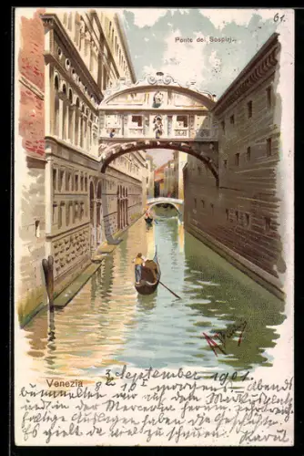 Lithographie Venezia, Ponte dei Sospiri um 1900