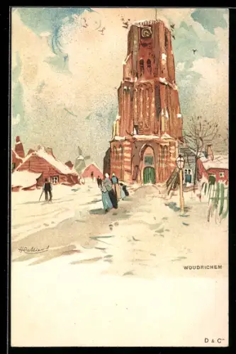Künstler-AK Henri Cassiers: Woudrichem, Ortspartie am Turm