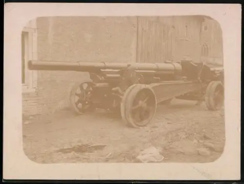 Fotografie 1.WK, Artillerie-Geschütz - Langrohrgeschütz auf Lafette mit Vollgummirädern
