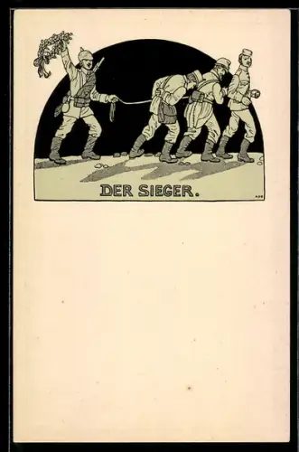 Künstler-AK Mathilde Ade: Der Sieger, dt. Soldat führt Kriegsgefangene ab