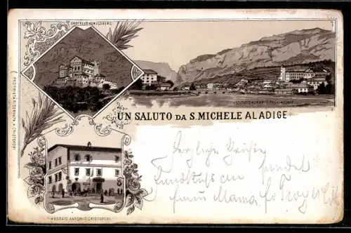 Lithographie S. Michele al Adige, Castello Königsberg, Negozig Antonio Cristofori