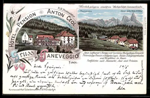 Lithographie Paneveggio, Hotel und Pension Anton Ceol