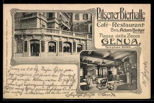 AK Genue, Café-Restaurant Pilsener Bierhalle, Piazza della Zecca