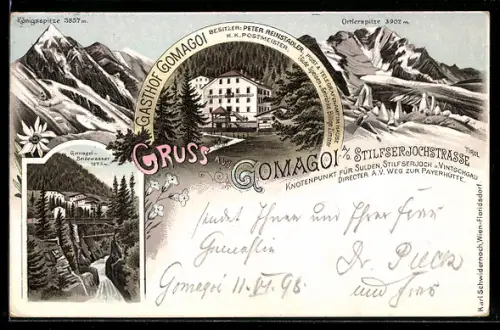 Lithographie Gomagoi a. d. Stilfserjochstrasse, Gasthof Gomagoi, Bes. Peter Reinstadler