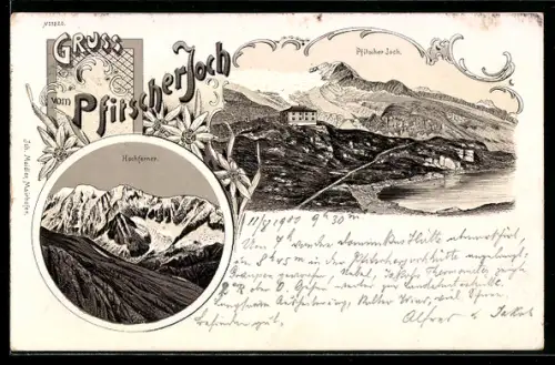 Lithographie Pfitsch, Pfitscher Joch, Bergpanorama mit Hochferner