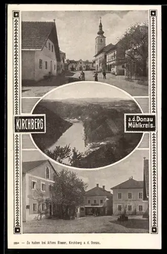 AK Kirchberg ob der Donau, Ortsansicht aus der Vogelschau, zwei Strassenpartien