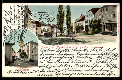 AK Neukirchen a. W., Kirchenplatz, Hauptplatz mit Handlung Karl H. W.