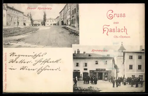 AK Haslach /Ob.-Oesterr., Kirchenplatz, Oberer Marktplatz