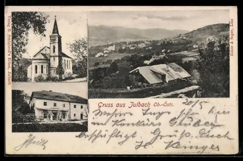 AK Julbach /Ob.-Östr., Kirche, Handlung, Ortsansicht aus der Vogelschau