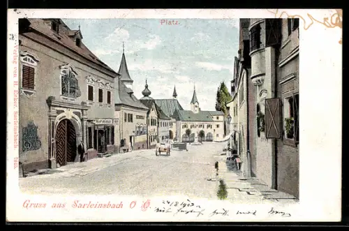 AK Sarleinsbach /O. Ö., Geschäftshaus Hieronimus Ecker am Platz