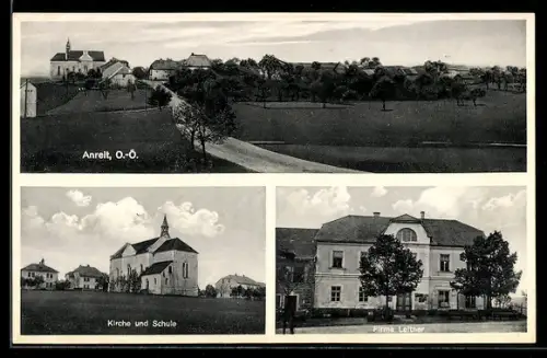 AK Arnreit /O.-Ö., Kirche und Schule, Firma Leitner