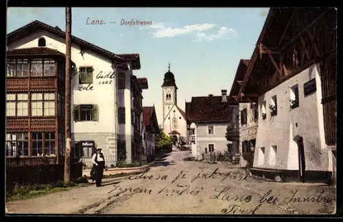 AK Lans, Dorfstrasse mit Blick zur Kirche