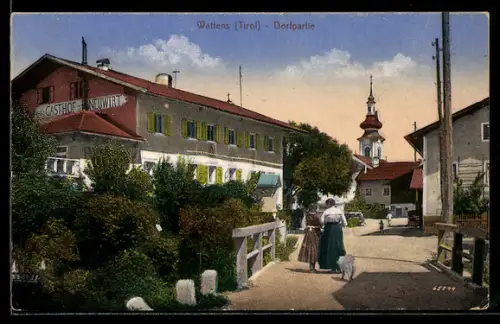 AK Wattens, Dorfpartie mit Gasthof Neuwirt