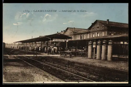 AK Germersheim, Bahnhof von der Gleisseite betrachtet