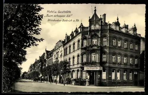AK Wiesbaden-Biebrich, Hotel und Gaststätte zum scheppen Eck, Bes. Götze-Maurer