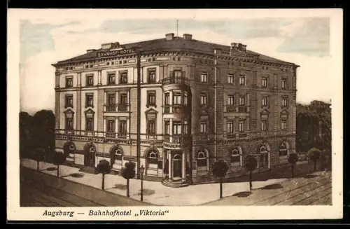 Künstler-AK Augsburg, Bahnhofhotel Viktoria