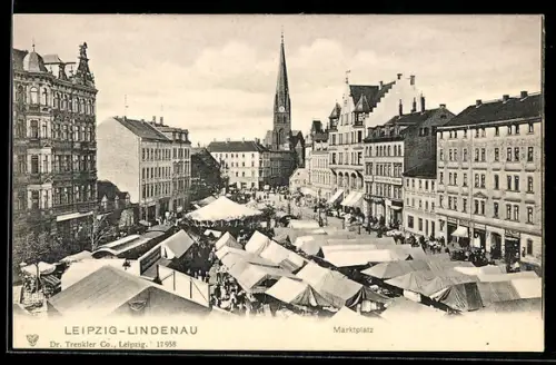 AK Leipzig-Lindenau, Marktplatz mit Kirche