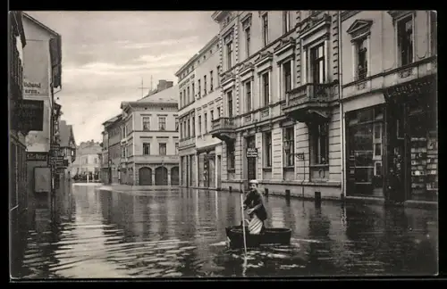 AK Meiningen, Hochwasser in der Georgstrasse am 5. Februar 1909