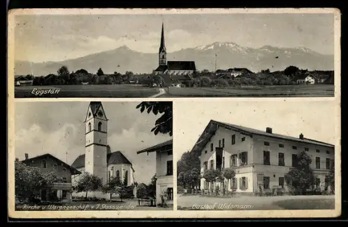 AK Eggstätt, Blick zum Ort, Kirche u. Warengeschäft v. J. Stasswender, Gasthof Widemann, 