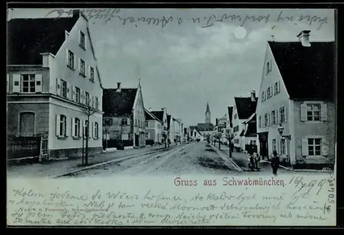 Mondschein-AK Schwabmünchen, Strassenpartie im Vollmondlicht